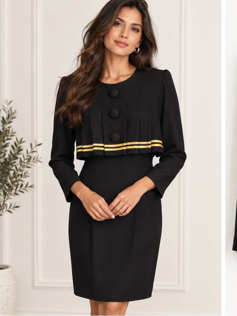 Vintage Nautical Dress with Gold Trim Accents - Picture 5 of 5
